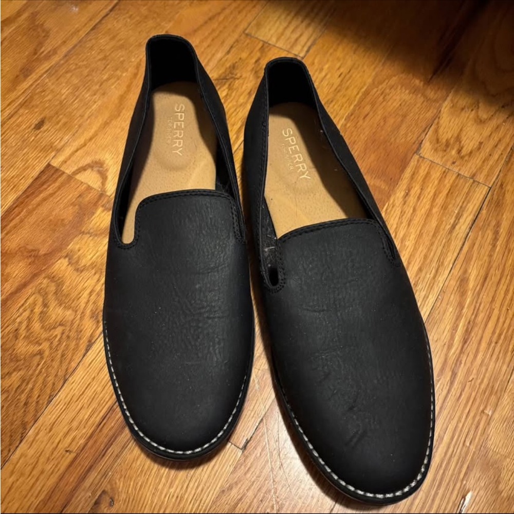 Sperry Black Leather Slip-Ons